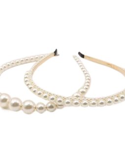 3 Pcs Random Style Womens Thin Headband White Beaded Headband Wedding Hair Loop Hair Accessories
