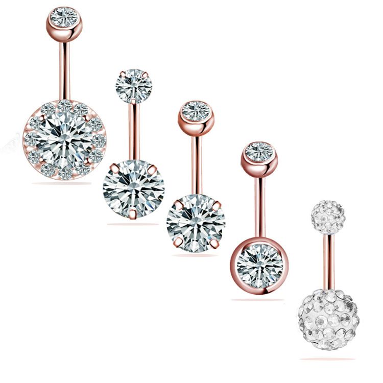 5PCS 14G Stainless Steel Dangle Belly Button Rings for Women