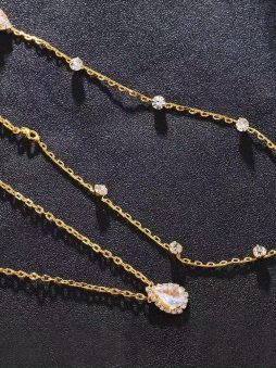 Long Rhinestone Back Necklace Body Chains For Women Wedding Cubic Zirconia Backdrop Necklace Festival Dress Body Jewelry