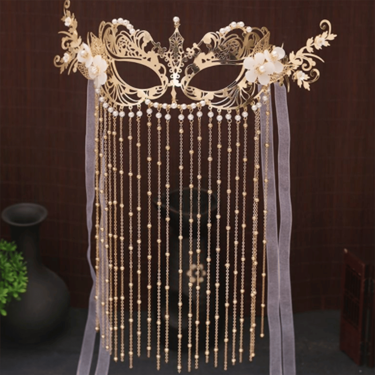 Body Chain Tassel Veil Masks Handmade Rhinestone Chain Bowknot Face Mask