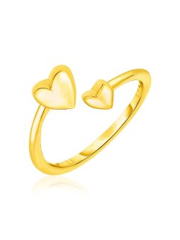 14k Yellow Gold Bypass Style Toe Ring with Polished Hearts
