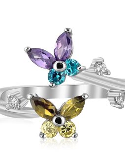 Sterling Silver Rhodium Plated Floral Toe Ring with Multi-Tone Cubic Zirconia