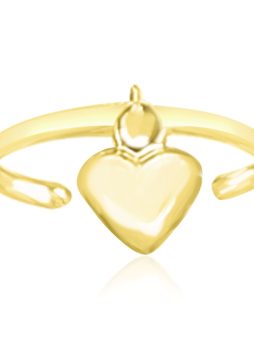 14k Yellow Gold Cuff Puffed Heart Toe Ring