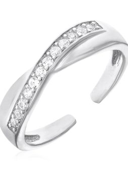 Toe Ring with Crossover Motif in Sterling Silver with Cubic Zirconia