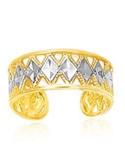 14k Two-Tone Gold Cuff Type Cut-Out Toe Ring with Diamond Design