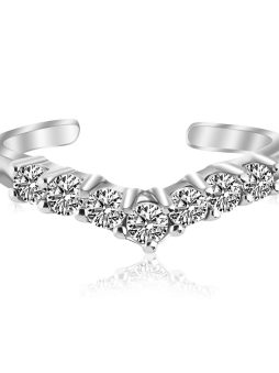 Sterling Silver Rhodium Finished V Shape Toe Ring with Cubic Zirconia Accents