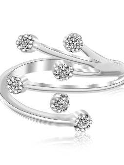 Sterling Silver Rhodium Finished White Cubic Zirconia Embellished Toe Ring