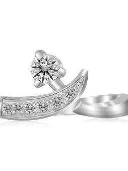 Sterling Silver Rhodium Plated Crossover Cubic Zirconia Accented Toe Ring